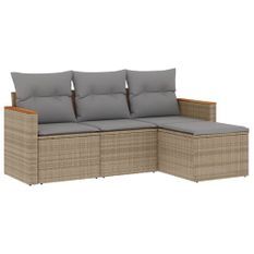 Salon de jardin avec coussins 4 pcs beige résine tressée