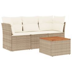 Salon de jardin avec coussins 4 pcs beige résine tressée