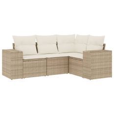 Salon de jardin avec coussins 4 pcs beige résine tressée
