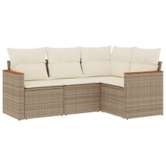 Salon de jardin avec coussins 4 pcs beige résine tressée