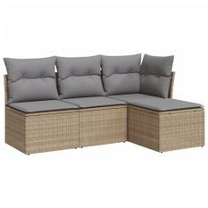 Salon de jardin avec coussins 4 pcs beige résine tressée