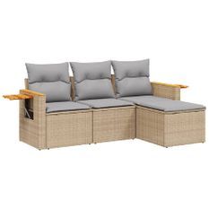 Salon de jardin avec coussins 4 pcs beige résine tressée