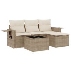 Salon de jardin avec coussins 4 pcs beige résine tressée