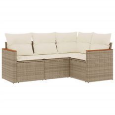 Salon de jardin avec coussins 4 pcs beige résine tressée