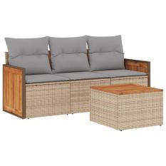 Salon de jardin avec coussins 4 pcs beige résine tressée