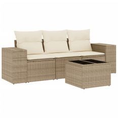 Salon de jardin avec coussins 4 pcs beige résine tressée