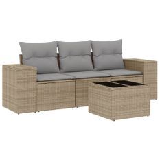 Salon de jardin avec coussins 4 pcs beige résine tressée