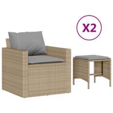 Salon de jardin avec coussins 4 pcs beige résine tressée