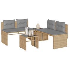 Salon de jardin avec coussins 4 pcs beige résine tressée