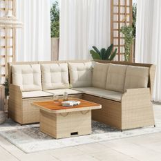 Salon de jardin avec coussins 4 pcs beige résine tressée