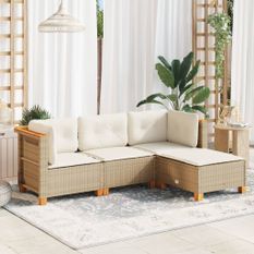 Salon de jardin avec coussins 4 pcs beige résine tressée