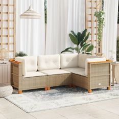 Salon de jardin avec coussins 4 pcs beige résine tressée