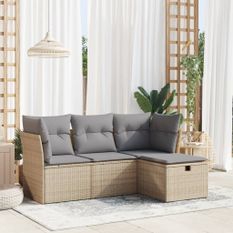 Salon de jardin avec coussins 4 pcs beige résine tressée