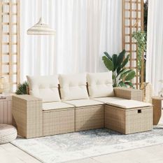 Salon de jardin avec coussins 4 pcs beige résine tressée