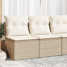 Salon de jardin avec coussins 4 pcs beige résine tressée acacia