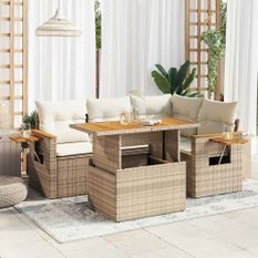 Salon de jardin avec coussins 4 pcs beige résine tressée acacia