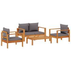 Salon de jardin avec coussins 4 pcs bois d'acacia massif