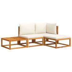 Salon de jardin avec coussins 4 pcs bois d'acacia massif
