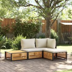 Salon de jardin avec coussins 4 pcs bois d'acacia massif