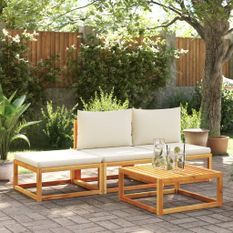 Salon de jardin avec coussins 4 pcs bois d'acacia massif