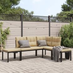 Salon de jardin avec coussins 4 pcs noir acier enduit de poudre