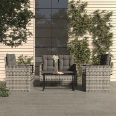 Salon de jardin avec coussins 4 pcs résine tressée gris