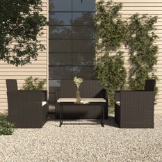 Salon de jardin avec coussins 4 pcs résine tressée noir