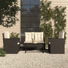 Salon de jardin avec coussins 4 pcs résine tressée noir