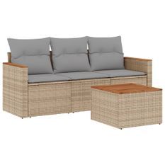 Salon de jardin avec coussins 4pcs mélange beige résine tressée