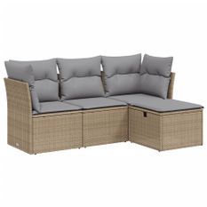 Salon de jardin avec coussins 4pcs mélange beige résine tressée