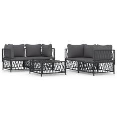 Salon de jardin avec coussins 5 pcs anthracite acier