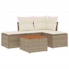 Salon de jardin avec coussins 5 pcs beige résine tressée