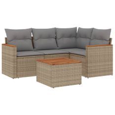 Salon de jardin avec coussins 5 pcs beige résine tressée