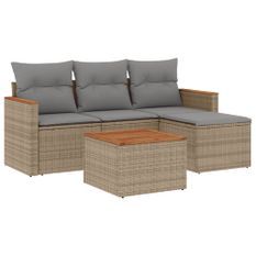 Salon de jardin avec coussins 5 pcs beige résine tressée