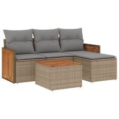 Salon de jardin avec coussins 5 pcs beige résine tressée