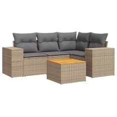 Salon de jardin avec coussins 5 pcs beige résine tressée