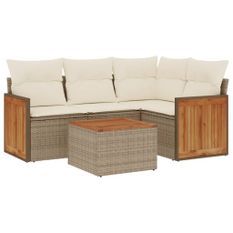 Salon de jardin avec coussins 5 pcs beige résine tressée