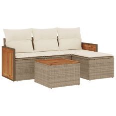 Salon de jardin avec coussins 5 pcs beige résine tressée