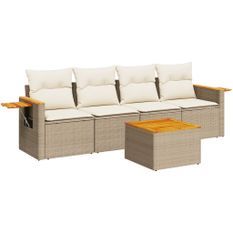Salon de jardin avec coussins 5 pcs beige résine tressée