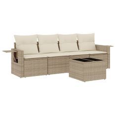 Salon de jardin avec coussins 5 pcs beige résine tressée