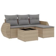 Salon de jardin avec coussins 5 pcs beige résine tressée