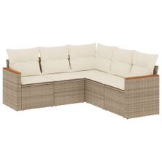 Salon de jardin avec coussins 5 pcs beige résine tressée