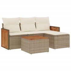 Salon de jardin avec coussins 5 pcs beige résine tressée