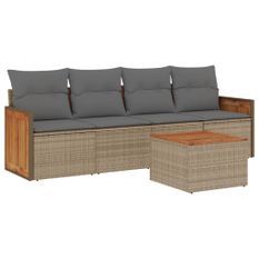 Salon de jardin avec coussins 5 pcs beige résine tressée