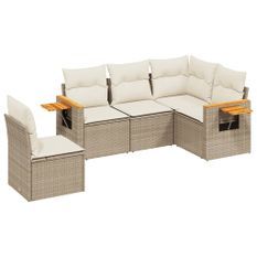 Salon de jardin avec coussins 5 pcs beige résine tressée