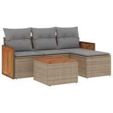 Salon de jardin avec coussins 5 pcs beige résine tressée
