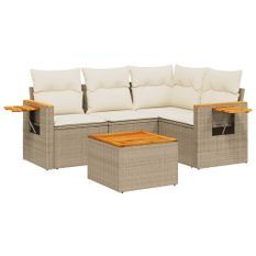 Salon de jardin avec coussins 5 pcs beige résine tressée