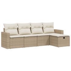 Salon de jardin avec coussins 5 pcs beige résine tressée