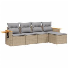 Salon de jardin avec coussins 5 pcs beige résine tressée
