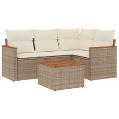 Salon de jardin avec coussins 5 pcs beige résine tressée